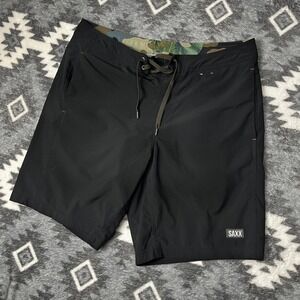 SAXX Cannonball 2-in-1 Board Shorts Black Camo Mesh Liner Swim Trunks Mens 34